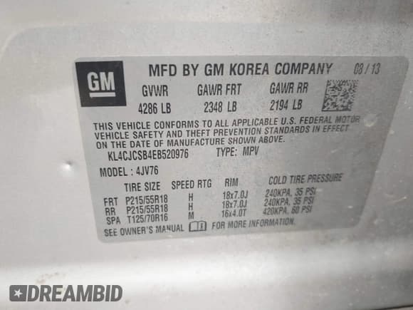 ✅ 2014 Buick Encore Leather • VIN: KL4CJCSB4EB520976 • Lot: 43727268. Listed on IAAI with 160,251 mi. Free auction sales archive from the USA and detailed vehicle history report at DreamBid. Image 9.