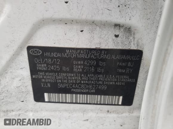 ✅ 2013 Hyundai Sonata SE • VIN: 5NPEC4AC8DH627499 • Lot: 74702214. Listed on Copart with 169,169 mi. Free auction sales archive from the USA and detailed vehicle history report at DreamBid. Image 14.