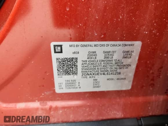 2020 Chevrolet Equinox LT с VIN 2GNAXUEV4L6141216, выставлен на аукционе Copart как лот 71717885 с пробегом 65 185 миль миль и Списание • Salvage title. История ставок и продаж доступна на DreamBid. Изображение 13.