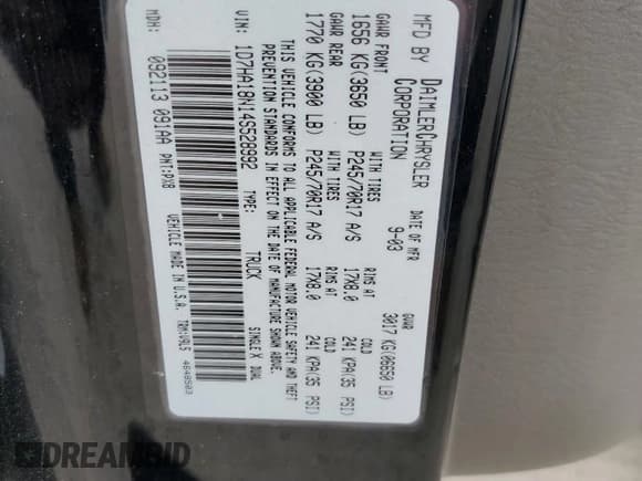 ✅ 2004 Dodge 1500 SLT • VIN: 1D7HA18N14S528992 • Лот: 80030254. Опубликован ранее на Copart с пробегом Не указан. Бесплатный доступ к архиву аукционных продаж из США и подробный отчёт об истории автомобиля на DreamBid. Изображение 14.