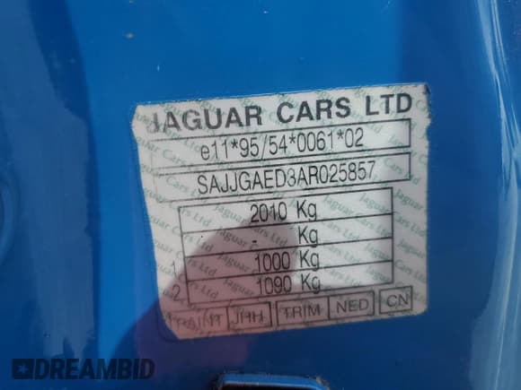 ✅ 1998 Jaguar XK • VIN: SAJJGAED3AR025857 • Lot: 84219455. Listed on Copart with Not provided. Free auction sales archive from the USA and detailed vehicle history report at DreamBid. Image 12.