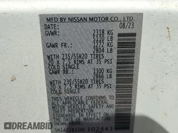 ✅ 2024 Nissan Murano SV • VIN: 5N1AZ2BJ1RC102443 • Lot: 81012445. Listed on Copart with 50,249 mi. Free auction sales archive from the USA and detailed vehicle history report at DreamBid. Image 13.