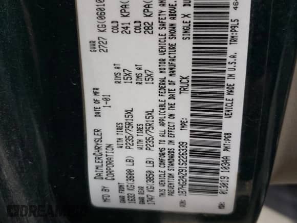 2001 Dodge Dakota Sport with VIN 1B7HG2AZ91S226339, listed as a Copart auction lot 89016685 with Not provided miles and Salvage title. Bid and sale history available at DreamBid. Image 14.