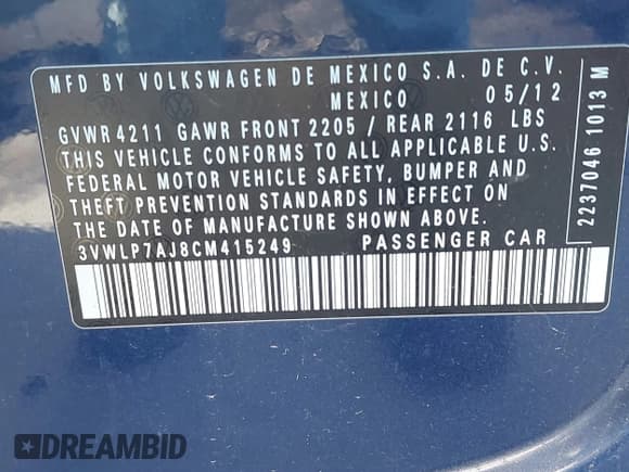 ✅ 2012 Volkswagen Jetta SEL • VIN: 3VWLP7AJ8CM415249 • Lot: 40265285. Listed on IAAI with 77,131 mi. Free auction sales archive from the USA and detailed vehicle history report at DreamBid. Image 14.