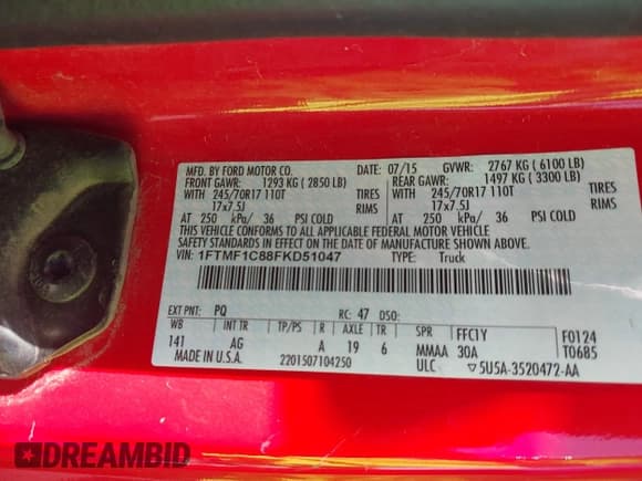 ✅ 2015 Ford F-150 XL • VIN: 1FTMF1C88FKD51047 • Лот: 43650017. Опубликован ранее на IAAI с пробегом 137 469 миль. Бесплатный доступ к архиву аукционных продаж из США и подробный отчёт об истории автомобиля на DreamBid. Изображение 9.