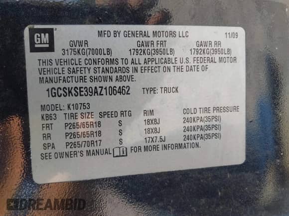2010 Chevrolet Silverado 1500 LT with VIN 1GCSKSE39AZ106462, listed as a IAAI auction lot 43202752 with 181,554 mi miles and . Bid and sale history available at DreamBid. Image 9.