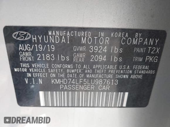 ✅ 2020 Hyundai Elantra SE • VIN: KMHD74LF5LU987613 • Лот: 43612260. Опубликован ранее на IAAI с пробегом 53 228 миль. Бесплатный доступ к архиву аукционных продаж из США и подробный отчёт об истории автомобиля на DreamBid. Изображение 9.