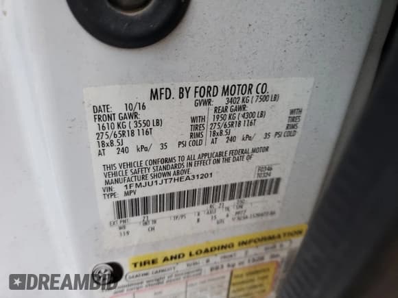 ✅ 2017 Ford Expedition XLT • VIN: 1FMJU1JT7HEA31201 • Lot: 56600575. Listed on Copart with 132,027 mi. Free auction sales archive from the USA and detailed vehicle history report at DreamBid. Image 12.