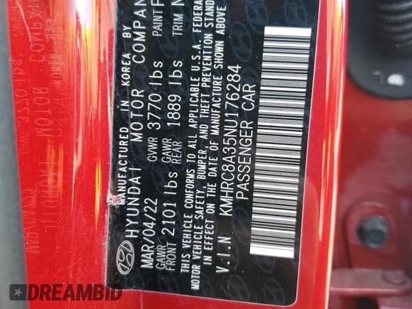 ✅ 2022 Hyundai Venue Limited • VIN: KMHRC8A35NU176284 • Lot: 79919614. Listed on Copart with 19,406 mi. Free auction sales archive from the USA and detailed vehicle history report at DreamBid. Image 14.