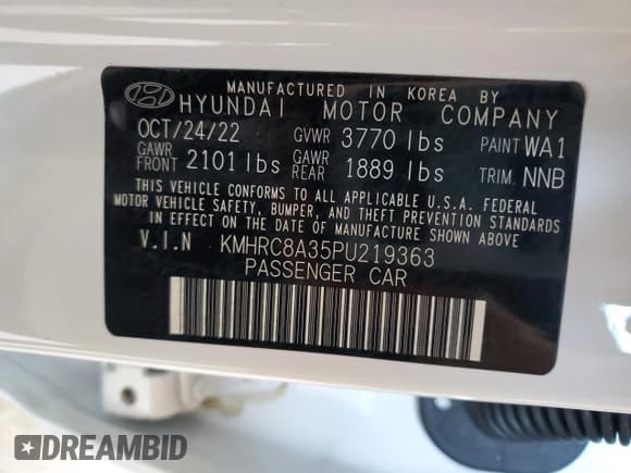 ✅ 2023 Hyundai Venue Limited • VIN: KMHRC8A35PU219363 • Lot: 60998155. Listed on Copart with 12,774 mi. Free auction sales archive from the USA and detailed vehicle history report at DreamBid. Image 12.