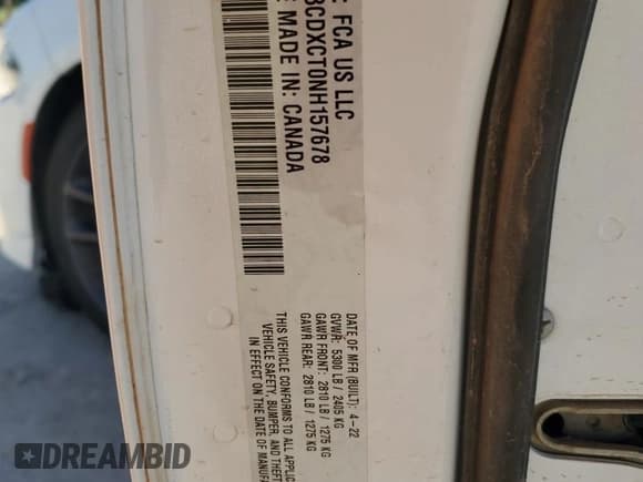 ✅ 2022 Dodge Charger R/T • VIN: 2C3CDXCT0NH157678 • Lot: 80244775. Listed on Copart with 80,305 mi. Free auction sales archive from the USA and detailed vehicle history report at DreamBid. Image 12.