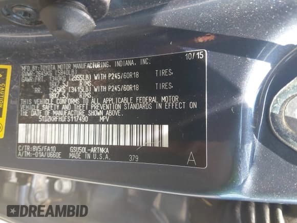 ✅ 2015 Toyota Highlander LE Plus • VIN: 5TDZKRFH0FS117490 • Lot: 42689136. Wystawiony na IAAI z przebiegiem 151 407 mil. Bezpłatny archiwum sprzedaży aukcyjnych z USA i szczegółowy raport historii pojazdu na DreamBid. Zdjęcie 9.