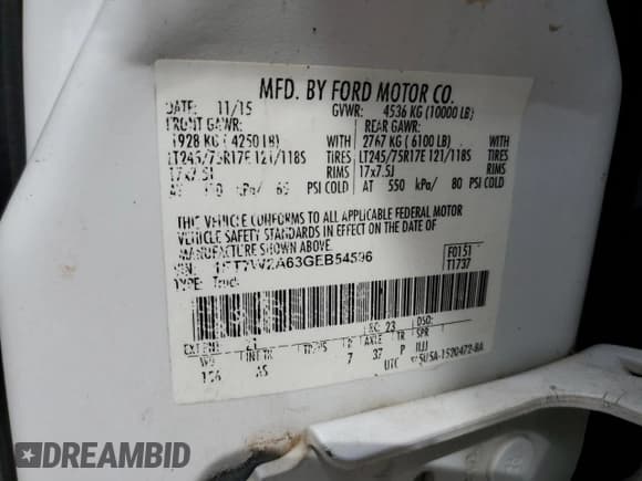 ✅ 2016 Ford F-250 XL • VIN: 1FT7W2A63GEB54596 • Lot: 54836105. Wystawiony na Copart z przebiegiem 112 149 mil. Bezpłatny archiwum sprzedaży aukcyjnych z USA i szczegółowy raport historii pojazdu na DreamBid. Zdjęcie 12.