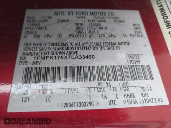 ✅ 2007 Ford Expedition Max Eddie Bauer • VIN: 1FMFK175X7LA33460 • Lot: 41965513. Wystawiony na IAAI z przebiegiem 260 723 mil. Bezpłatny archiwum sprzedaży aukcyjnych z USA i szczegółowy raport historii pojazdu na DreamBid. Zdjęcie 9.