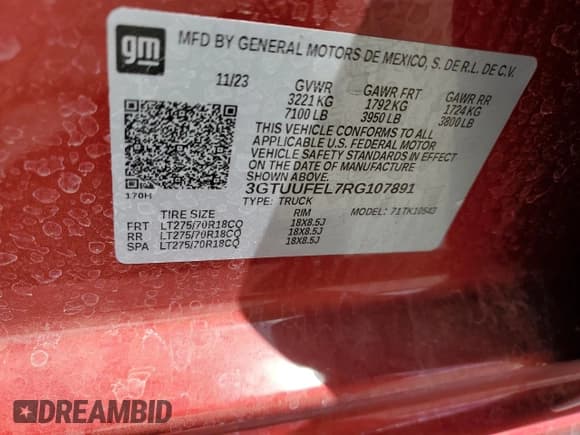 ✅ 2024 GMC Sierra 1500 AT4X • VIN: 3GTUUFEL7RG107891 • Лот: 50425115. Опубликован ранее на Copart с пробегом 8 678 миль. Бесплатный доступ к архиву аукционных продаж из США и подробный отчёт об истории автомобиля на DreamBid. Изображение 14.