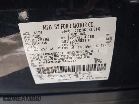 ✅ 2022 Ford Explorer XLT • VIN: 1FMSK7DH2NGA82285 • Lot: 43484216. Wystawiony na IAAI z przebiegiem 80 909 mil. Bezpłatny archiwum sprzedaży aukcyjnych z USA i szczegółowy raport historii pojazdu na DreamBid. Zdjęcie 9.