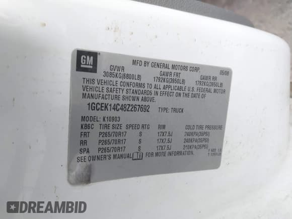 ✅ 2008 Chevrolet Silverado 1500 Work Truck • VIN: 1GCEK14C48Z267692 • Lot: 43790894. Listed on IAAI with 206,649 mi. Free auction sales archive from the USA and detailed vehicle history report at DreamBid. Image 9.