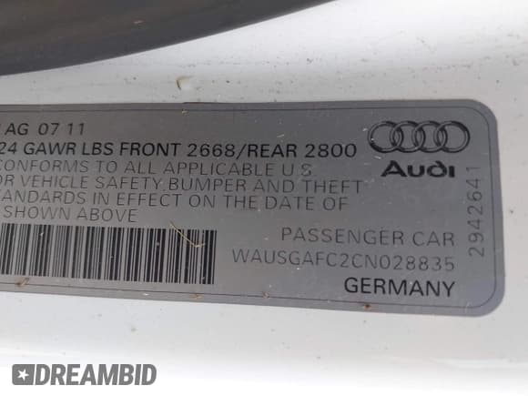 ✅ 2012 Audi A7 Prestige • VIN: WAUSGAFC2CN028835 • Lot: 43054083. Listed on IAAI with 113,832 mi. Free auction sales archive from the USA and detailed vehicle history report at DreamBid. Image 9.