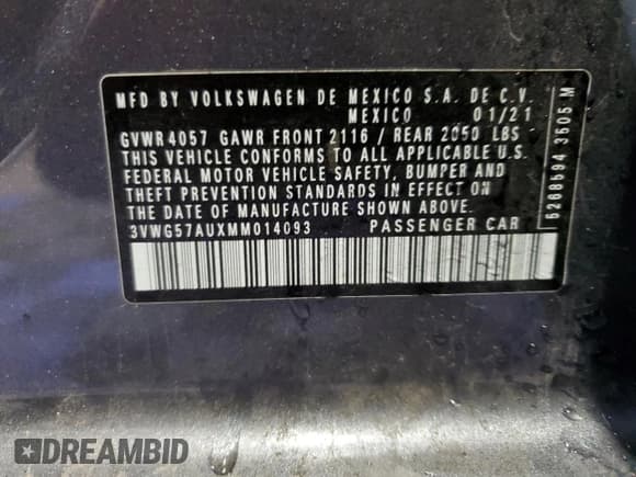 ✅ 2021 Volkswagen Golf TSI • VIN: 3VWG57AUXMM014093 • Lot: 47557394. Wystawiony na Copart z przebiegiem Nie podano. Bezpłatny archiwum sprzedaży aukcyjnych z USA i szczegółowy raport historii pojazdu na DreamBid. Zdjęcie 12.