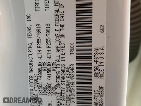 ✅ 2020 Toyota Tundra SR5 • VIN: 5TFDY5F16LX926468 • Lot: 85951825. Wystawiony na Copart z przebiegiem 176 396 mil. Bezpłatny archiwum sprzedaży aukcyjnych z USA i szczegółowy raport historii pojazdu na DreamBid. Zdjęcie 12.