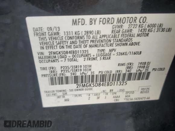 ✅ 2014 Ford Flex Limited • VIN: 2FMGK5D84EBD11325 • Лот: 80716385. Опубликован ранее на Copart с пробегом 148 297 миль. Бесплатный доступ к архиву аукционных продаж из США и подробный отчёт об истории автомобиля на DreamBid. Изображение 14.