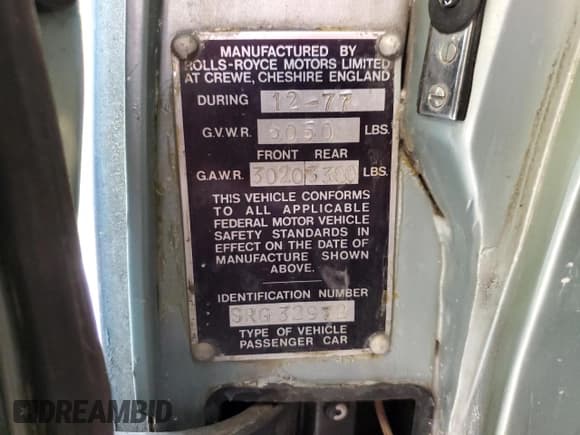 ✅ 1978 Rolls-Royce Silver Shadow • VIN: 000000000SRG32972 • Lot: 57959185. Listed on Copart with 71,947 mi. Free auction sales archive from the USA and detailed vehicle history report at DreamBid. Image 12.