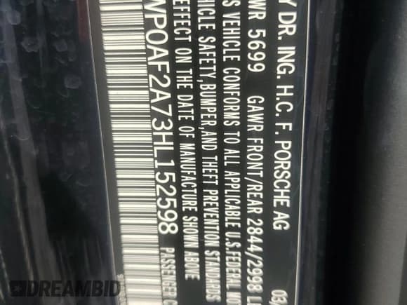 ✅ 2017 Porsche Panamera Turbo • VIN: WP0AF2A73HL152598 • Lot: 66929435. Listed on Copart with 72,235 mi. Free auction sales archive from the USA and detailed vehicle history report at DreamBid. Image 12.