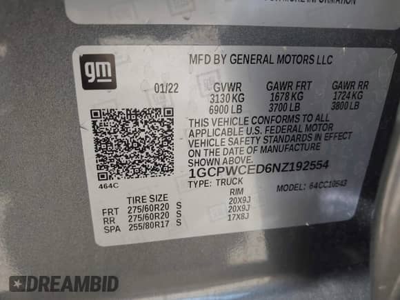 2022 Chevrolet Silverado 1500 LT z VIN 1GCPWCED6NZ192554, wystawiony jako IAAI lot #42653072 z przebiegiem 76 224 mil mil oraz . Historia ofert i sprzedaży dostępna na DreamBid. Obrazek 9.