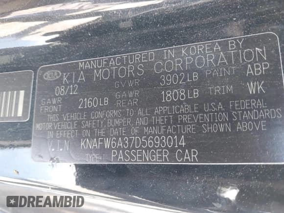✅ 2013 Kia Forte SX • VIN: KNAFW6A37D5693014 • Lot: 42245132. Listed on IAAI with 144,904 mi. Free auction sales archive from the USA and detailed vehicle history report at DreamBid. Image 9.