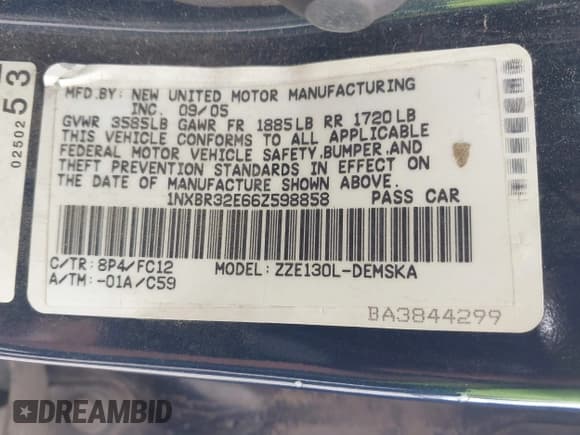 ✅ 2006 Toyota Corolla CE • VIN: 1NXBR32E66Z598858 • Lot: 43253046. Wystawiony na IAAI z przebiegiem 299 999 mil. Bezpłatny archiwum sprzedaży aukcyjnych z USA i szczegółowy raport historii pojazdu na DreamBid. Zdjęcie 9.