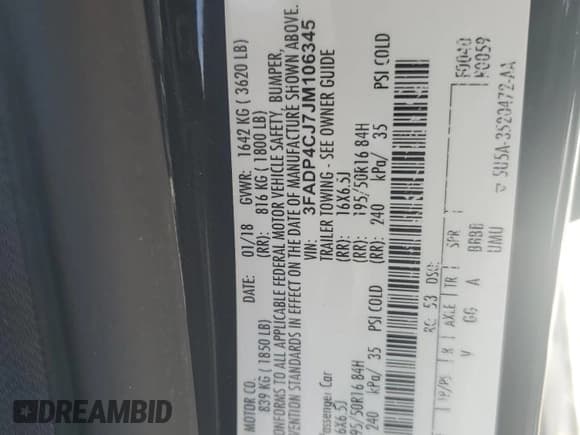 ✅ 2018 Ford Fiesta Titanium • VIN: 3FADP4CJ7JM106345 • Lot: 82435914. Listed on Copart with 83,105 mi. Free auction sales archive from the USA and detailed vehicle history report at DreamBid. Image 12.