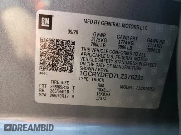 ✅ 2020 Chevrolet Silverado 1500 LT • VIN: 1GCRYDED7LZ376231 • Лот: 71798174. Опубликован ранее на Copart с пробегом 64 604 миль. Бесплатный доступ к архиву аукционных продаж из США и подробный отчёт об истории автомобиля на DreamBid. Изображение 12.
