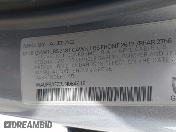 ✅ 2018 Audi A6 Premium • VIN: WAUF8AFC7JN084619 • Lot: 42700945. Listed on IAAI with 108,437 mi. Free auction sales archive from the USA and detailed vehicle history report at DreamBid. Image 9.