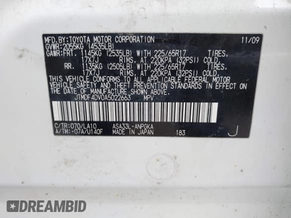 ✅ 2010 Toyota RAV4 Limited • VIN: JTMDF4DV0A5022663 • Lot: 41803613. Wystawiony na IAAI z przebiegiem 225 368 mil. Bezpłatny archiwum sprzedaży aukcyjnych z USA i szczegółowy raport historii pojazdu na DreamBid. Zdjęcie 9.