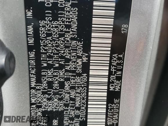 ✅ 2006 Toyota Sienna CE • VIN: 5TDZA23C26S517604 • Lot: 82604045. Wystawiony na Copart z przebiegiem 205 757 mil. Bezpłatny archiwum sprzedaży aukcyjnych z USA i szczegółowy raport historii pojazdu na DreamBid. Zdjęcie 13.