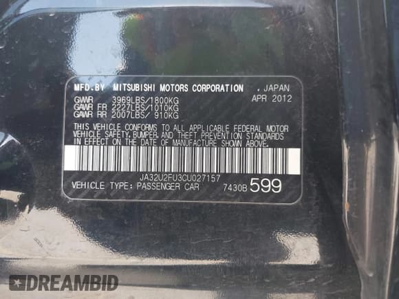 ✅ 2012 Mitsubishi Lancer ES • VIN: JA32U2FU3CU027157 • Lot: 41842175. Listed on IAAI with 96,682 mi. Free auction sales archive from the USA and detailed vehicle history report at DreamBid. Image 9.