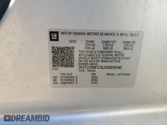 ✅ 2018 GMC Sierra 1500 SLT • VIN: 3GTU2NEC6JG602040 • Лот: 61049375. Опубликован ранее на Copart с пробегом 144 091 миль. Бесплатный доступ к архиву аукционных продаж из США и подробный отчёт об истории автомобиля на DreamBid. Изображение 12.