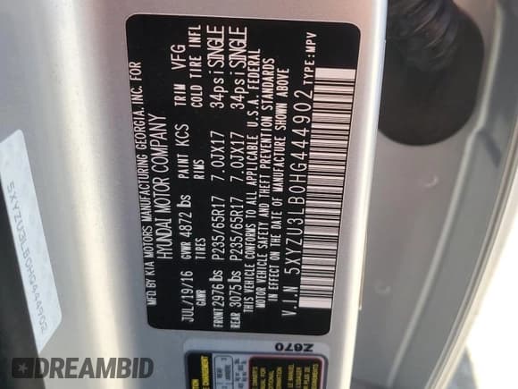 ✅ 2017 Hyundai Santa Fe 2.4L • VIN: 5XYZU3LB0HG444902 • Лот: 61745503. Опубликован ранее на Copart с пробегом 91 675 миль. Бесплатный доступ к архиву аукционных продаж из США и подробный отчёт об истории автомобиля на DreamBid. Изображение 13.