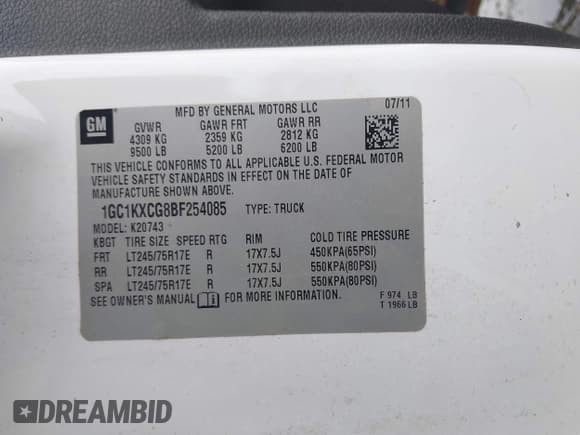 ✅ 2011 Chevrolet Silverado 2500HD LT • VIN: 1GC1KXCG8BF254085 • Lot: 43839720. Listed on IAAI with 252,712 mi. Free auction sales archive from the USA and detailed vehicle history report at DreamBid. Image 9.