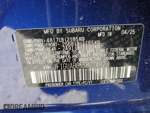 ✅ 2025 Subaru Impreza • VIN: JF1GUABC5S8274823 • Lot: 89709805. Wystawiony na Copart z przebiegiem 445 mil. Bezpłatny archiwum sprzedaży aukcyjnych z USA i szczegółowy raport historii pojazdu na DreamBid. Zdjęcie 12.