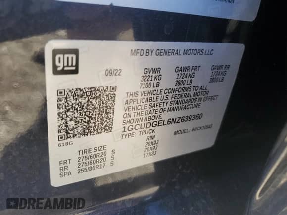 2022 Chevrolet Silverado 1500 LTZ с VIN 1GCUDGEL6NZ639360, выставлен на аукционе Copart как лот 85900564 с пробегом 36 225 миль миль и Списание • Salvage title. История ставок и продаж доступна на DreamBid. Изображение 14.