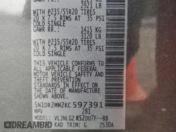 ✅ 2019 Nissan Pathfinder SL • VIN: 5N1DR2MM2KC597391 • Лот: 69376375. Опубликован ранее на Copart с пробегом 72 309 миль. Бесплатный доступ к архиву аукционных продаж из США и подробный отчёт об истории автомобиля на DreamBid. Изображение 13.