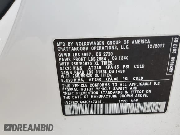 ✅ 2018 Volkswagen Atlas SE • VIN: 1V2PR2CA0JC547319 • Lot: 82345025. Wystawiony na Copart z przebiegiem 116 327 mil. Bezpłatny archiwum sprzedaży aukcyjnych z USA i szczegółowy raport historii pojazdu na DreamBid. Zdjęcie 12.