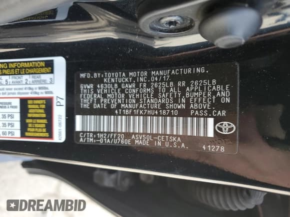 ✅ 2017 Toyota Camry XLE • VIN: 4T1BF1FK7HU418710 • Лот: 55118895. Опубликован ранее на Copart с пробегом 144 768 миль. Бесплатный доступ к архиву аукционных продаж из США и подробный отчёт об истории автомобиля на DreamBid. Изображение 12.