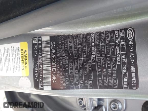 ✅ 2015 Land Rover Range Rover Evoque Pure Premium • VIN: SALVR2BG0FH973464 • Lot: 43441088. Wystawiony na IAAI z przebiegiem 122 550 mil. Bezpłatny archiwum sprzedaży aukcyjnych z USA i szczegółowy raport historii pojazdu na DreamBid. Zdjęcie 9.