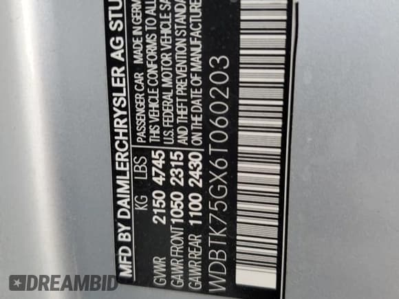 ✅ 2006 Mercedes-Benz CLK 500 • VIN: WDBTK75GX6T060203 • Lot: 39357594. Listed on Copart with 160,918 mi. Free auction sales archive from the USA and detailed vehicle history report at DreamBid. Image 12.