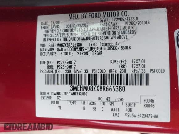 ✅ 2008 Mercury Milan Premier • VIN: 3MEHM08ZX8R665380 • Lot: 41505536. Wystawiony na IAAI z przebiegiem 73 072 mil. Bezpłatny archiwum sprzedaży aukcyjnych z USA i szczegółowy raport historii pojazdu na DreamBid. Zdjęcie 9.