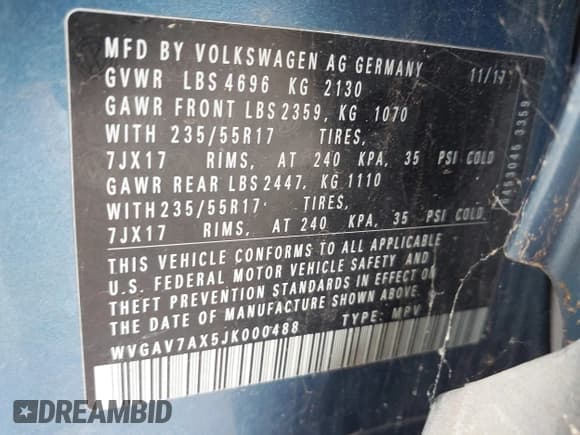 ✅ 2018 Volkswagen Tiguan • VIN: WVGAV7AX5JK000488 • Лот: 42792128. Опубликован ранее на IAAI с пробегом 56 146 миль. Бесплатный доступ к архиву аукционных продаж из США и подробный отчёт об истории автомобиля на DreamBid. Изображение 9.