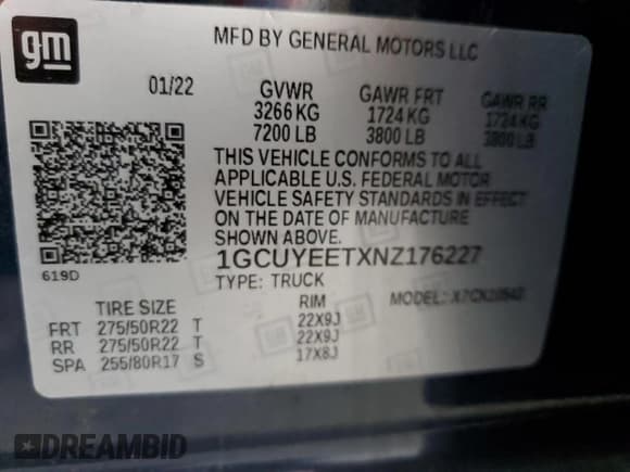 ✅ 2022 Chevrolet Silverado 1500 RST • VIN: 1GCUYEETXNZ176227 • Лот: 61963345. Опубликован ранее на Copart с пробегом 54 745 миль. Бесплатный доступ к архиву аукционных продаж из США и подробный отчёт об истории автомобиля на DreamBid. Изображение 12.