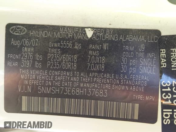 ✅ 2008 Hyundai Santa Fe SE • VIN: 5NMSH73E68H137683 • Lot: 43527704. Wystawiony na IAAI z przebiegiem 178 135 mil. Bezpłatny archiwum sprzedaży aukcyjnych z USA i szczegółowy raport historii pojazdu na DreamBid. Zdjęcie 9.